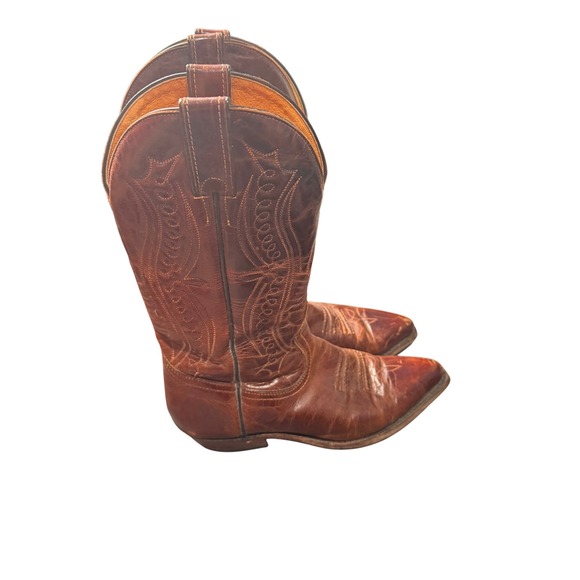Boulet Shoes - Boulet Brown Leather Western Cowboy Boots Made in Canada Pointed Toe 7 M